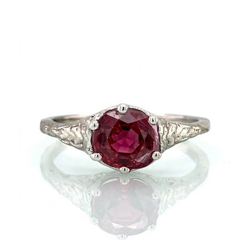 Upcycled Estate 14K White Gold Natural Ruby Art-Deco-Inspired Solitaire Ring