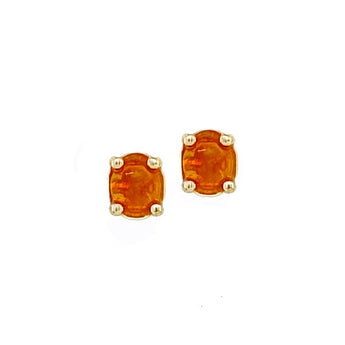 Upcycled Estate 14K Yellow Gold Oval Cabochon Fire Opal Stud Earrings