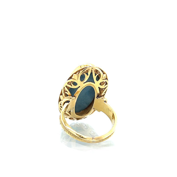 Vintage 18K Yellow Gold Faux Opal Filigree Shield Ring