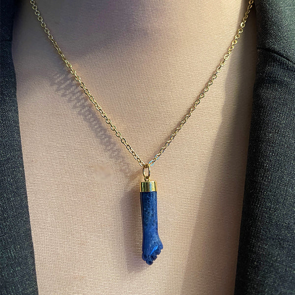 Vintage 9K Yellow Gold Lapis Lazuli Mano Figa Charm Pendant