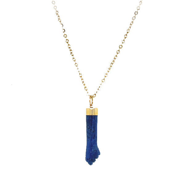 Vintage 9K Yellow Gold Lapis Lazuli Mano Figa Charm Pendant