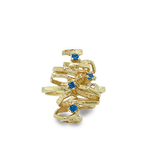Vintage 10K Yellow Gold Sculptural Gemstone Ring