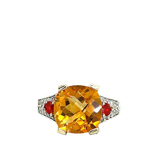 Vintage 14K Yellow Gold Citrine and Diamond Statement Ring