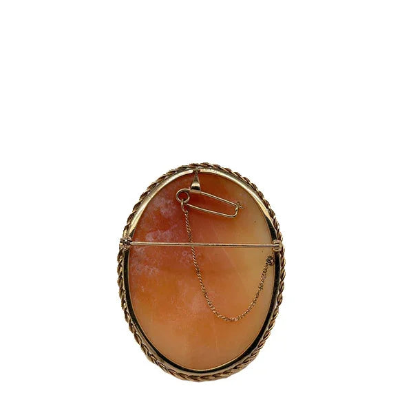 Vintage 14K Yellow Gold Hand-Carved Shell Cameo Brooch & Pendant