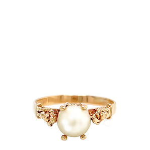 Vintage 18K Yellow Gold Solitaire Pearl Ring