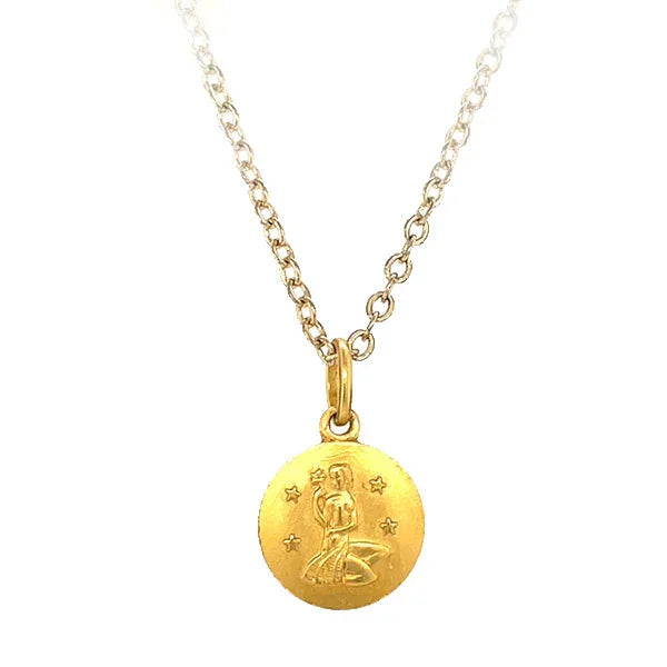 Vintage 18K Yellow Gold Aquarius Zodiac Medallion Made in Italy