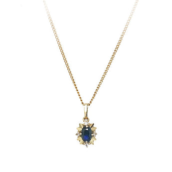 Vintage 8K Yellow Gold Sapphire and Diamond Floral Cluster Pendant