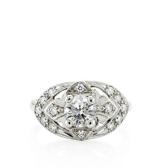 Vintage Estate 10K White Gold Art Deco Style Diamond Ring