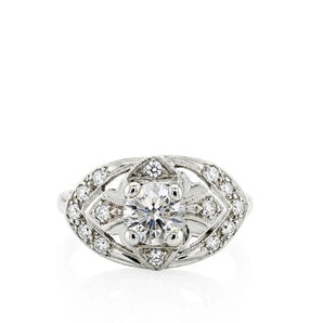 Vintage Estate 10K White Gold Art Deco Style Diamond Ring