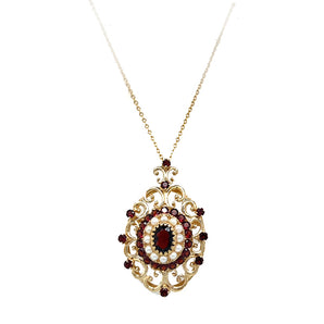 Vintage Siffari 10K Yellow Gold Garnet and Pearl Scrollwork Convertible Brooch/Pendant