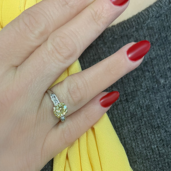 Vintage 1.25 Carat Old Mine Cut Yellow Diamond Engagement Ring