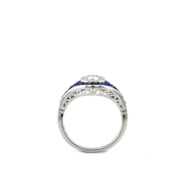 Platinum Vintage-Inspired Diamond and Sapphire Engagement Ring