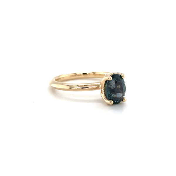 14K Yellow Gold Teal Sapphire Tulip Engagement Ring
