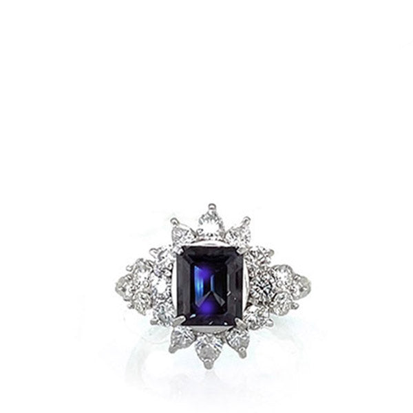 Emerald Cut Alexandrite And Diamond Platinum Engagement Ring