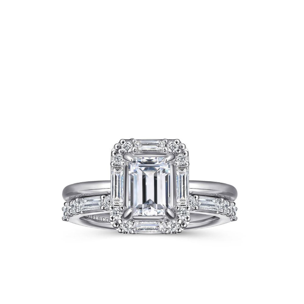 Gabriel & Co. Art Deco Halo Emerald Cut Diamond Engagement Ring