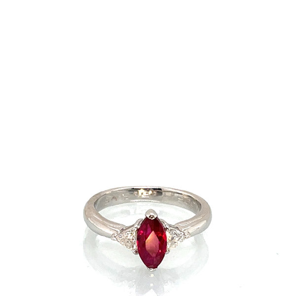 Platinum 0.96 Carat Marquise Cut Burmese Ruby and Diamond Ring With GIA Certificate