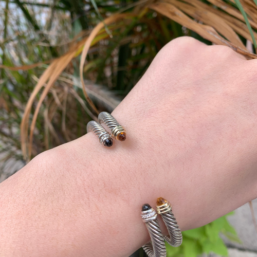 Estate David Yurman Cable Classics Bracelet in Sterling Silver with Citrine and 14K Yellow Gold