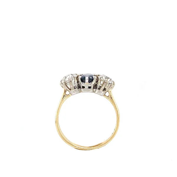 Vintage Mid-Century 18K and Platinum Sapphire and Diamond Three Stone Ring
