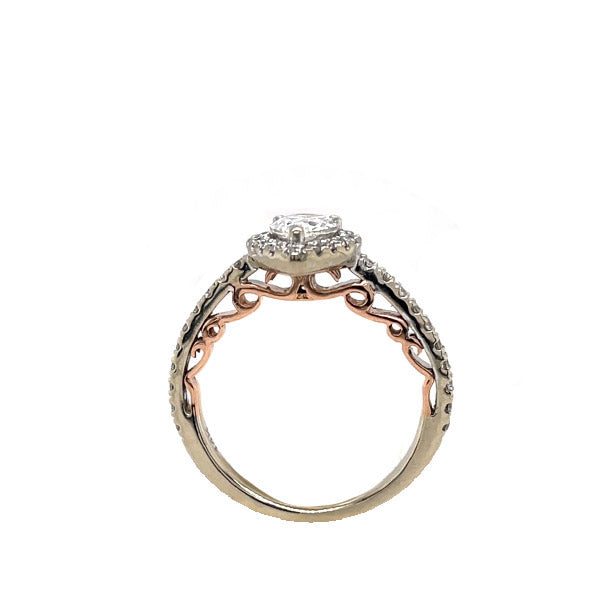 Estate 14K White and Rose Gold Pear Cut Diamond Halo Accented Engagement Ring