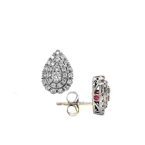 Estate 10K White Gold Diamond Cluster Pear Shaped Double Halo Stud Earrings