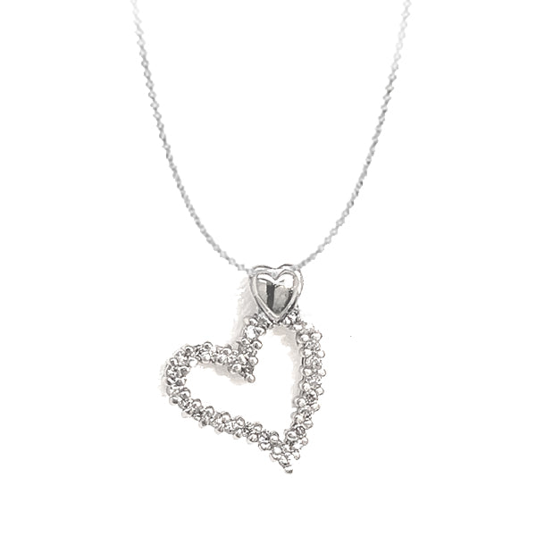 Estate 10K White Gold Diamond Heart Slider Pendant