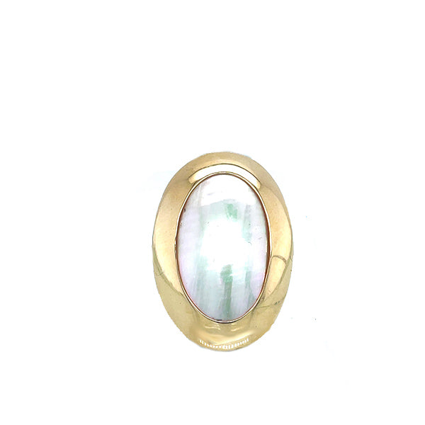 Vintage 10K Yellow Gold Mabe Pearl Statement Shield Ring