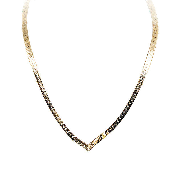 Estate 10K Yellow Gold Flat Chain V Shaped Necklace