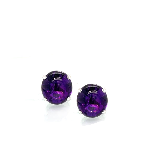 Estate 14K White Gold Round Bufftop Amethyst Solitaire Stud Earrings