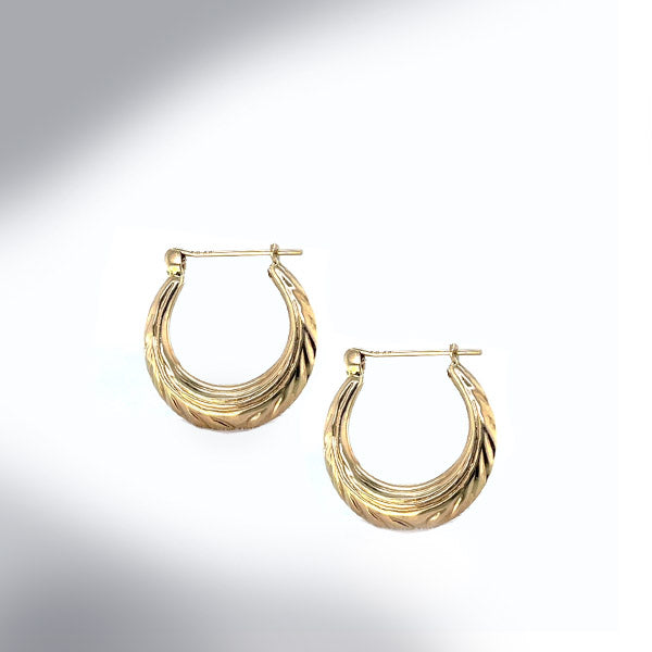 Estate 10K Yellow Gold Textured Hoop Earrings