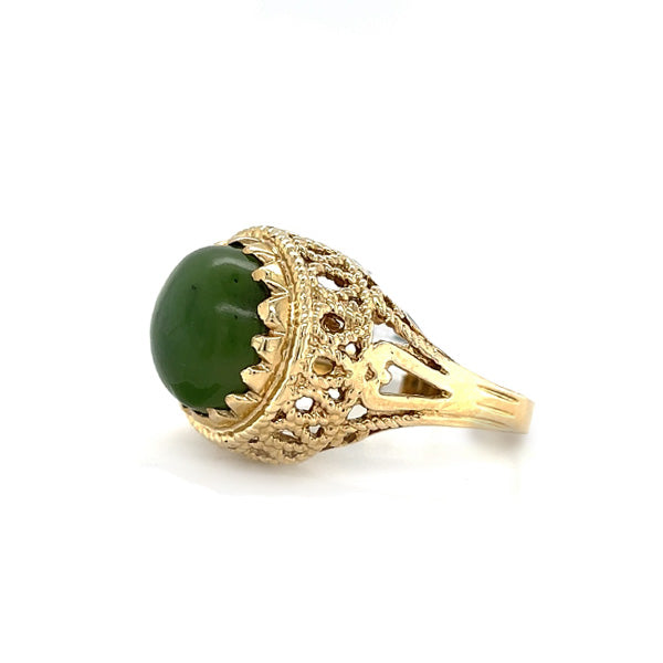 Vintage 10K Yellow Gold Nephrite Jade Filigree Statement Ring