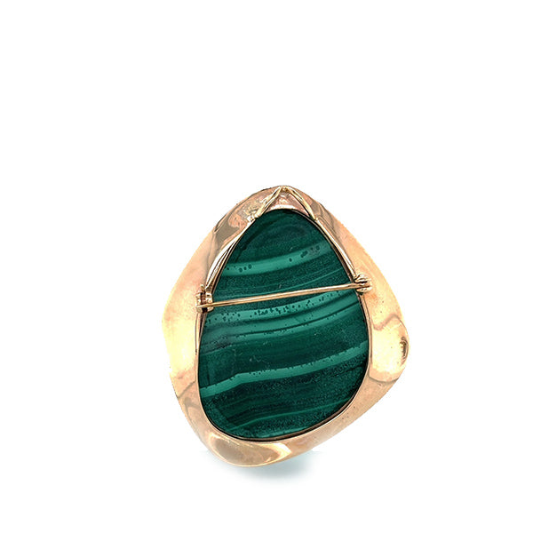 Vintage 10K Yellow Gold Large Malachite Sculptural Pendant Brooch