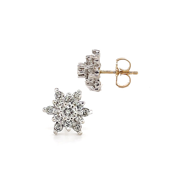 Estate 14K Two Tone Gold Diamond Cluster Stud Earrings