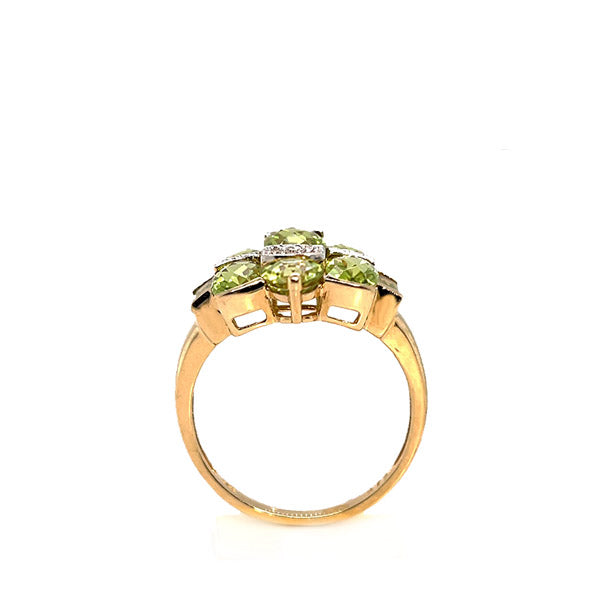 Estate 14K Yellow Gold Peridot and Diamond Cluster Ring