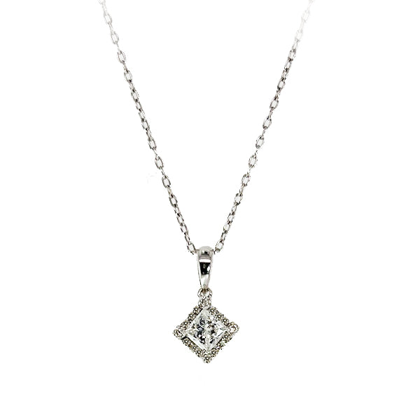 Estate 14K White Gold Princess-Cut Diamond Halo Pendant