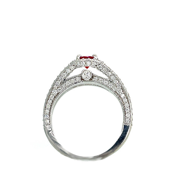 Estate 14K White Gold Ruby and Diamond Engagement Ring