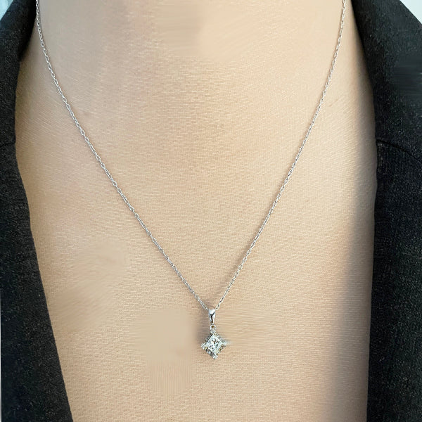 Estate 14K White Gold Princess-Cut Diamond Halo Pendant