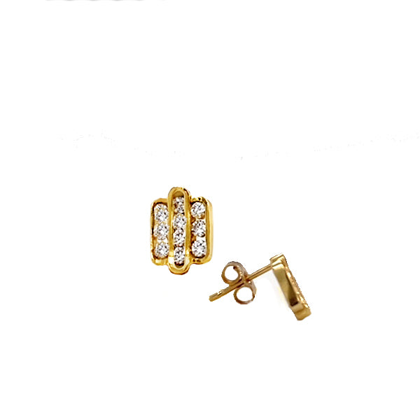 Estate 14K Yellow Gold Diamond Three-Row Stud Earrings