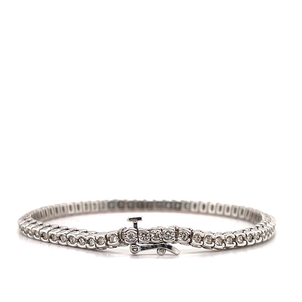 Estate 14K White Gold Round Cut Diamond Half Bezel Set Line Bracelet