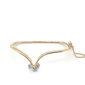 Estate 10K Yellow Gold Diamond Rectangular Sculptural V-Shaped Hinged Bangle