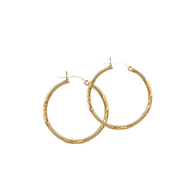 Estate 14K Yellow Gold Satin Diamond-Cut 30mm Tube Hoops