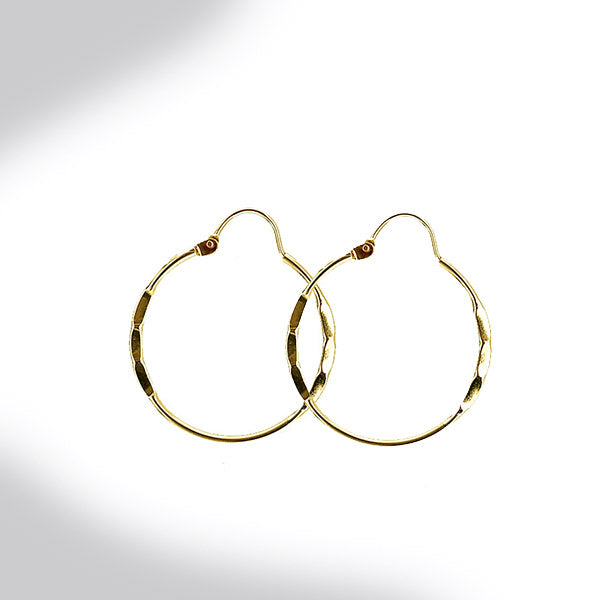 Yellow Gold 1" Hoops with Hammered Detailing