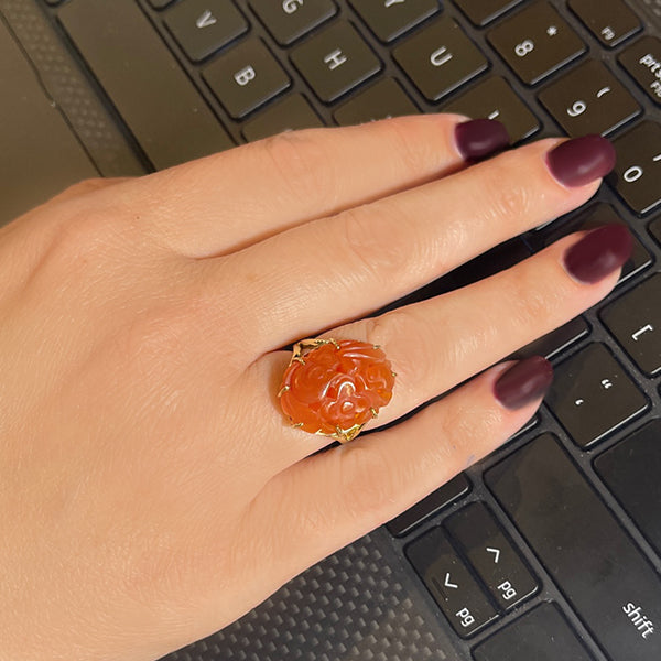 Estate 14K Hand Carved Canelian Stone Ring