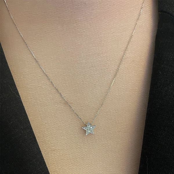 Estate 14K White Gold Pave Diamond Star Necklace
