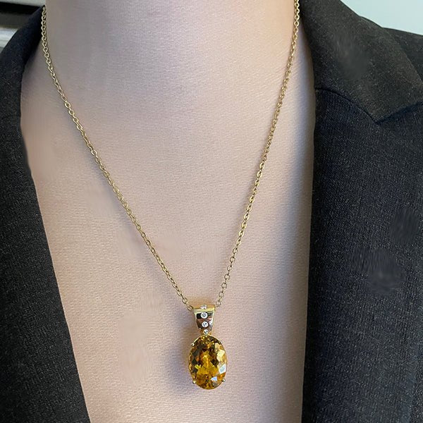 Estate 14K Yellow Gold Heliodor and Diamond Pendant