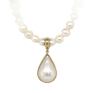 Estate Italian 18K Yellow Gold Pear-Shape Mabe Pearl Enhancer Pendant