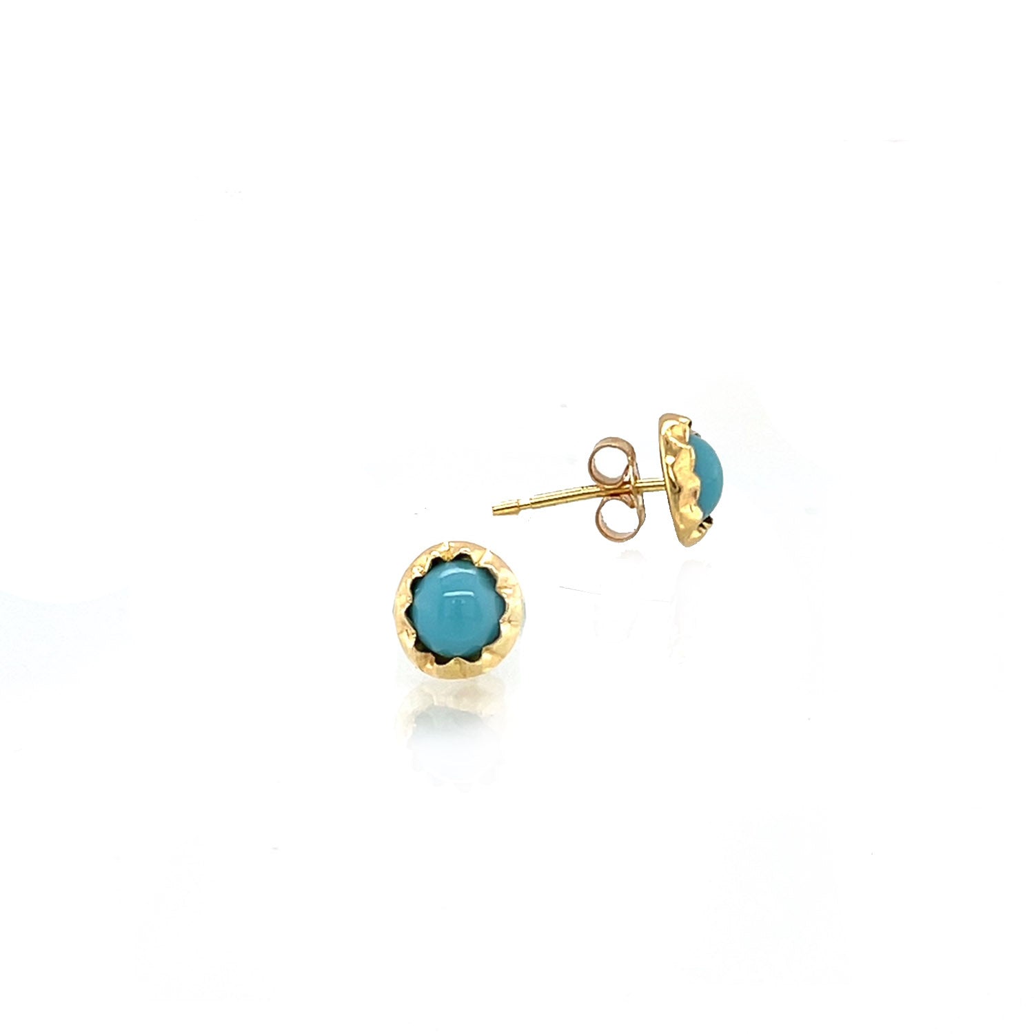 Estate 18K Yellow Gold 5mm Turquoise Button Stud Earrings