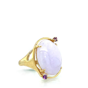 Vintage 14K Yellow Gold Oval Lavender Jade and Amethyst Ring