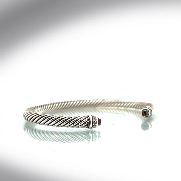 Estate David Yurman Cable Classics Bracelet in Sterling Silver with Smoky Quartz and Pave Diamonds