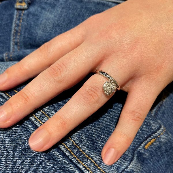 Estate Tiffany & Co. Platinum and Diamond Pave Heart Charm Ring
