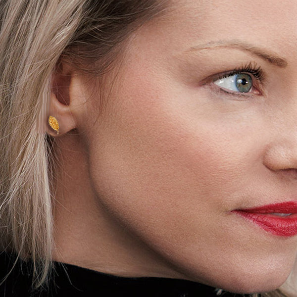 Estate 10K Yellow Gold Textured Leaf Stud Earrings